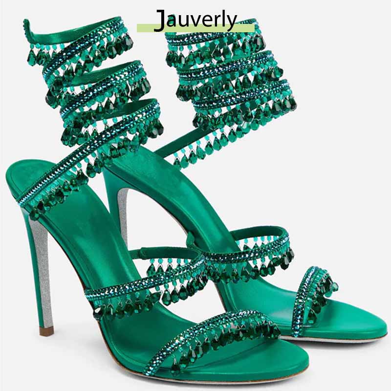 Casual Sandal Leather - Sandalias de Tacón Alto con Pedrería