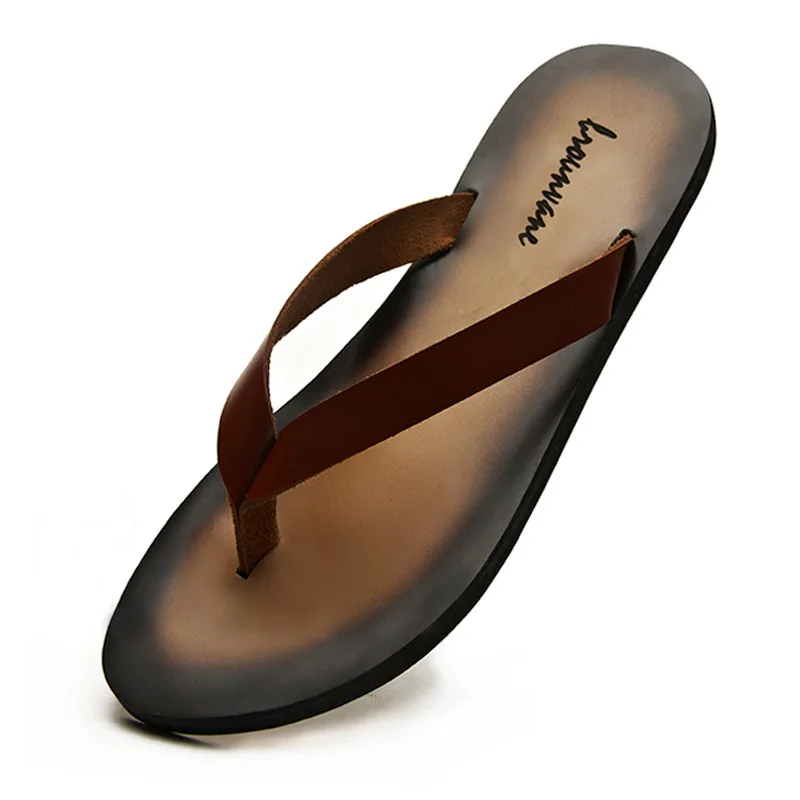 Flip Flop Leather Men - Zapatillas clásicas de cuero genuino para