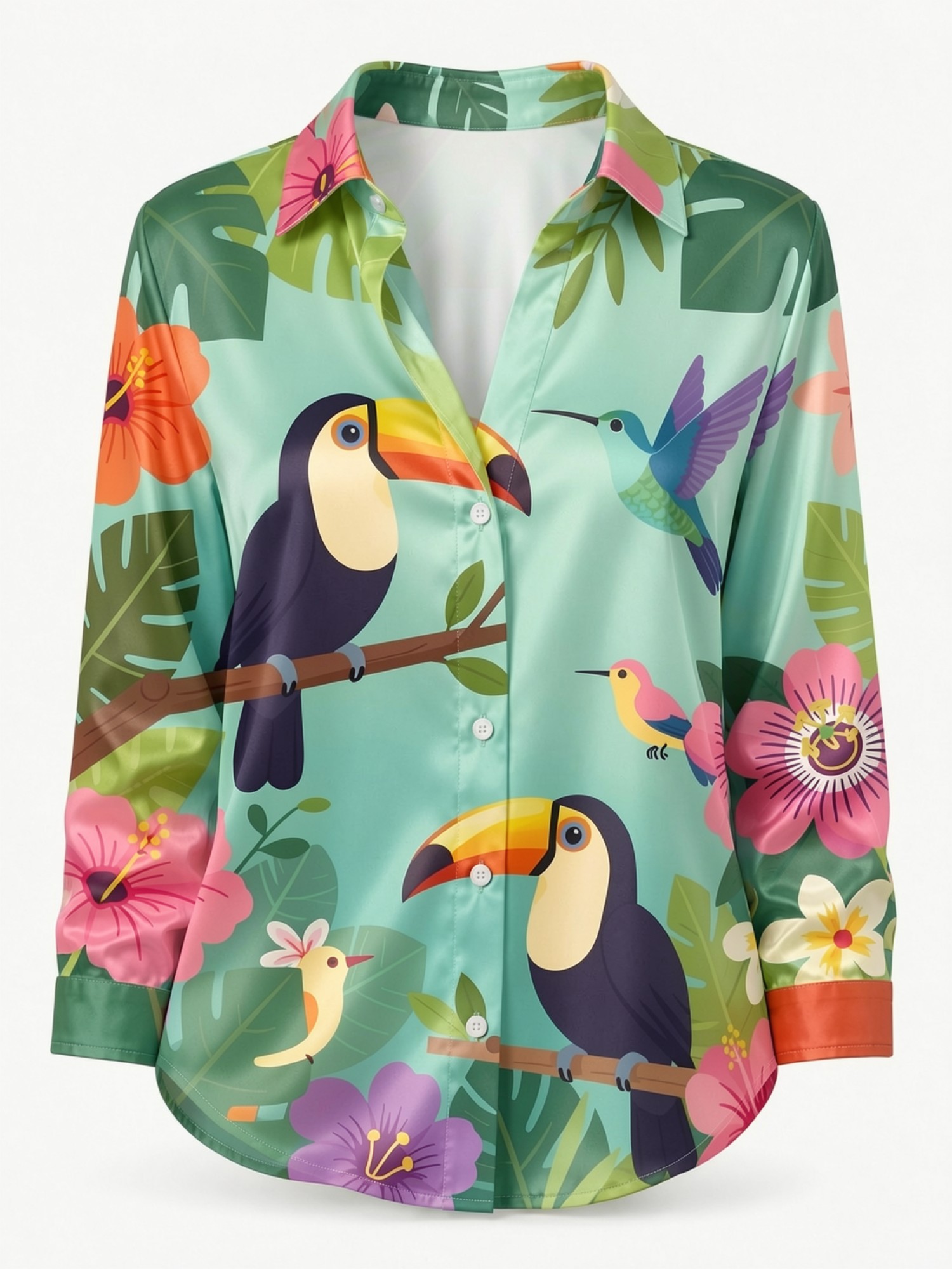 Camisa de Satén con Botones y  - Resort Shirt Floral reseña y precio