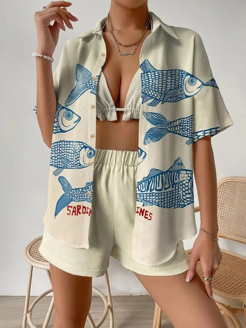 Conjunto de 2 piezas con estam - Shirt Camp Collar reseña y precio